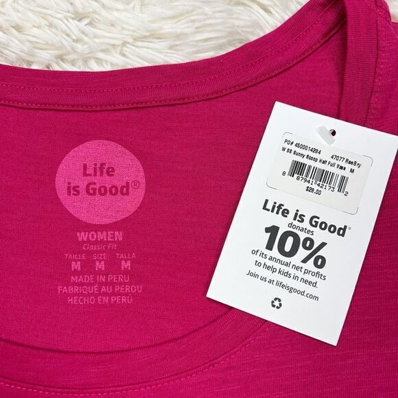 Life Is Good Pink Half Full Flower‎ Vase Short Sleeve T-Shirt Size Medium NEW - Picture 5 of 6